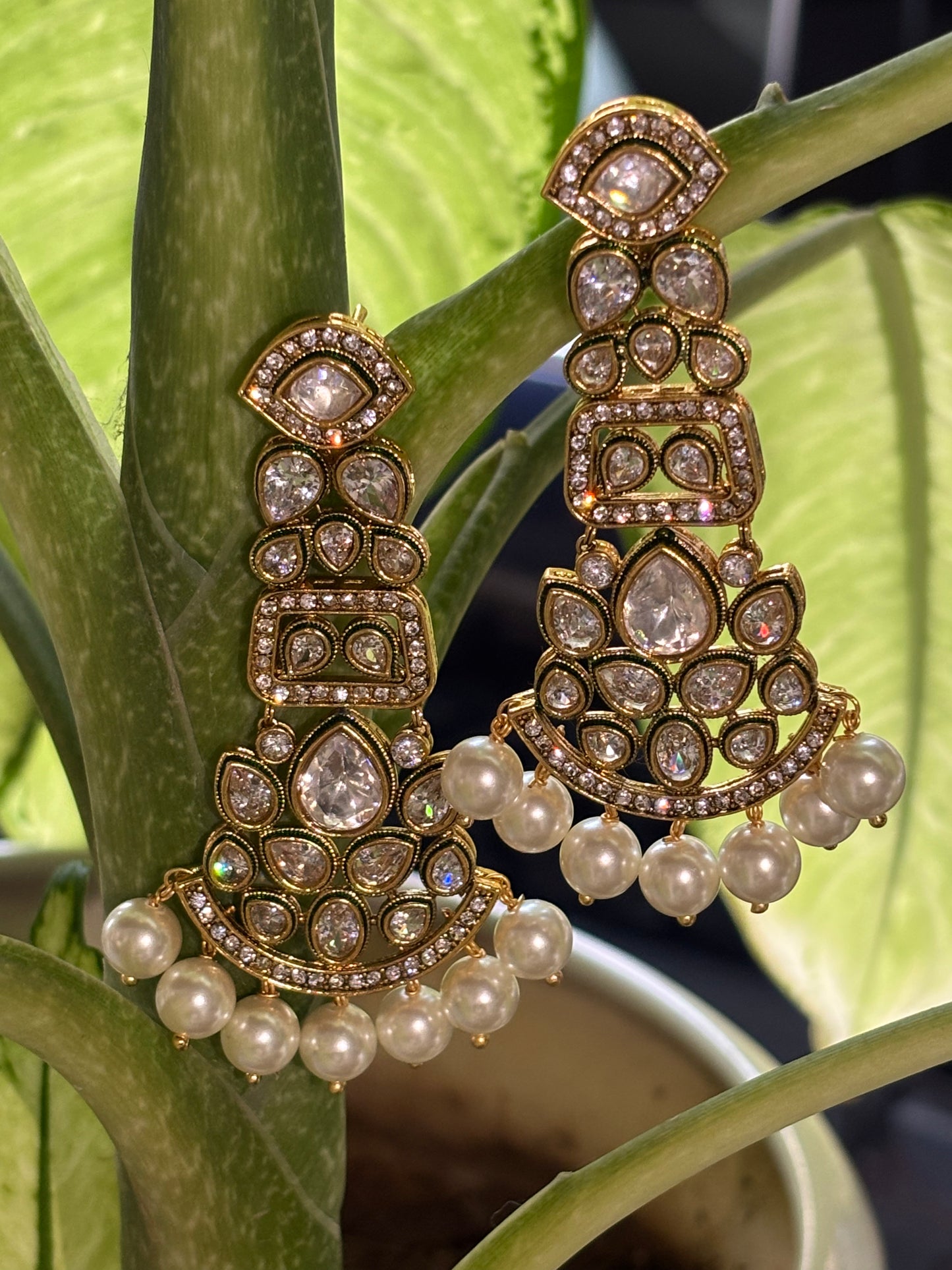 TRADITIONAL LONG POLKI EARRINGS