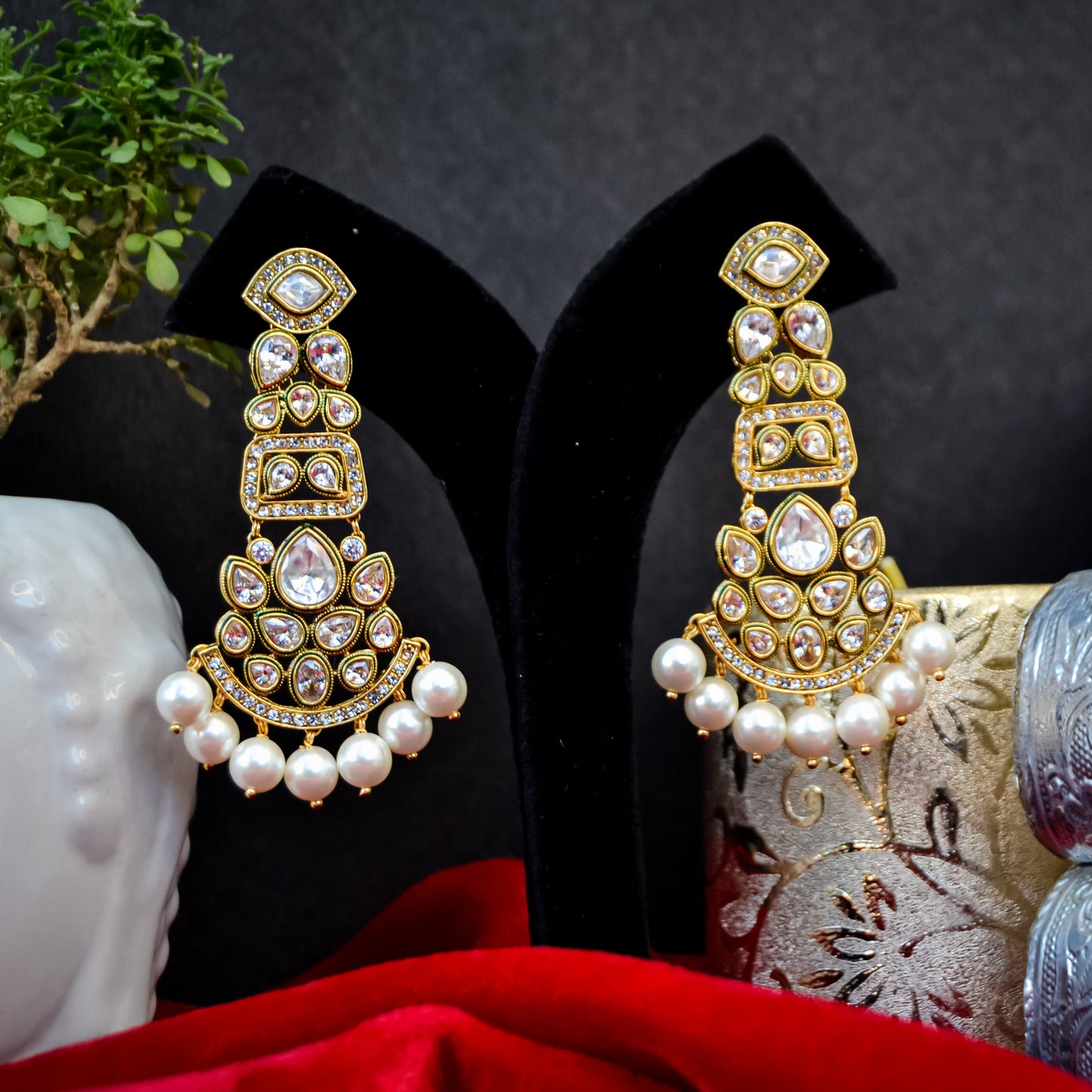 TRADITIONAL LONG POLKI EARRINGS