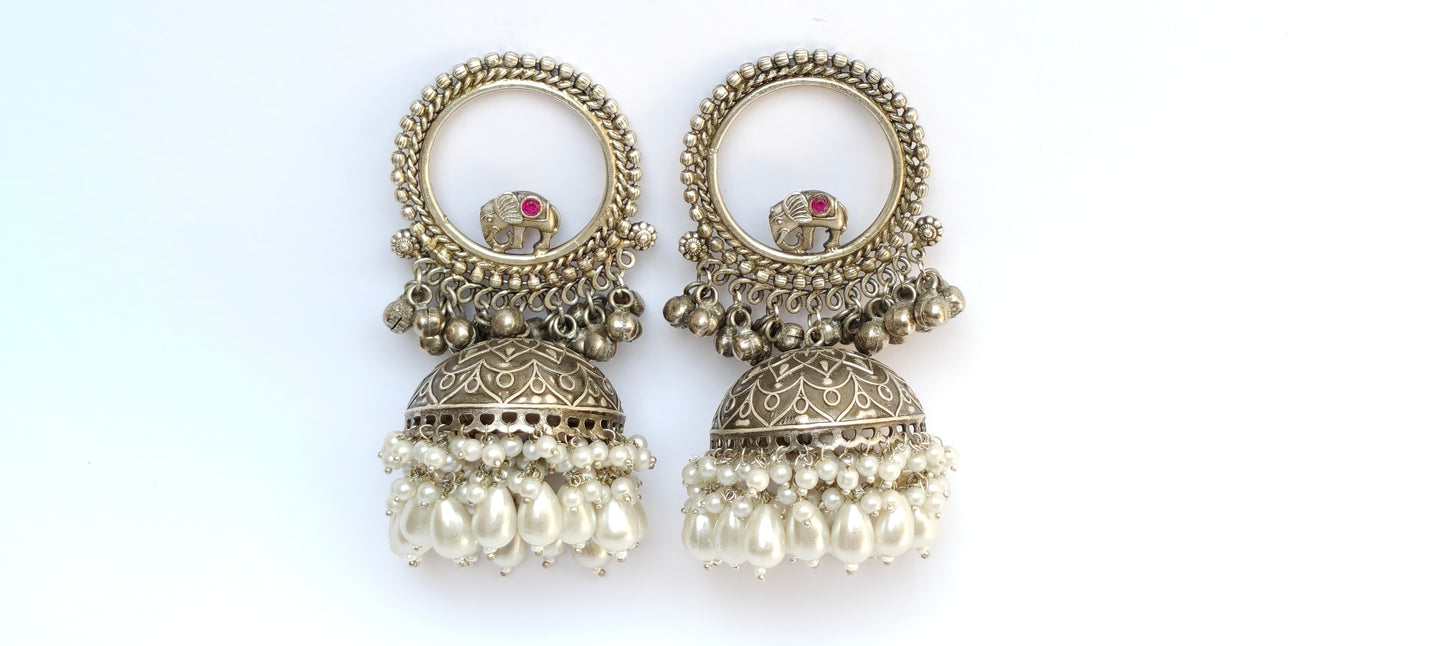STATEMENT OXIDISED JHUMKA EARRINGS