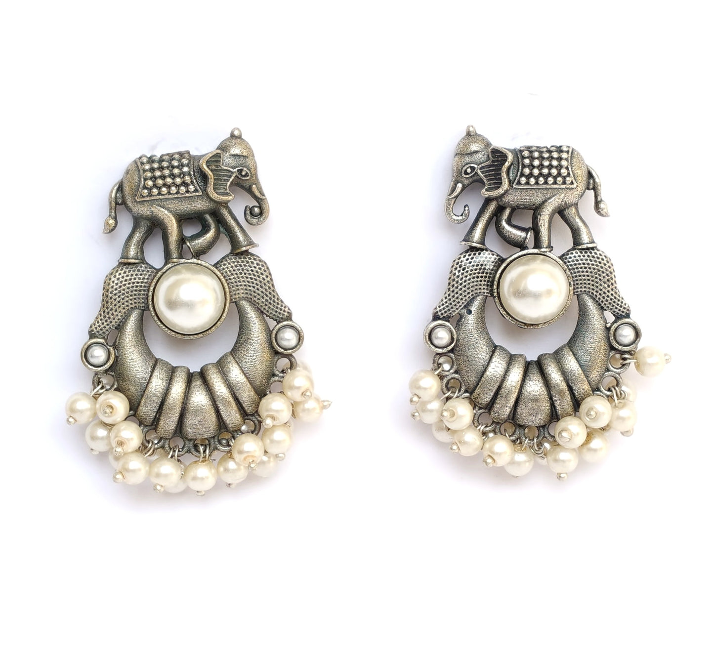 OXIDISED ELEPHANT EARRINGS WITH PEARLS