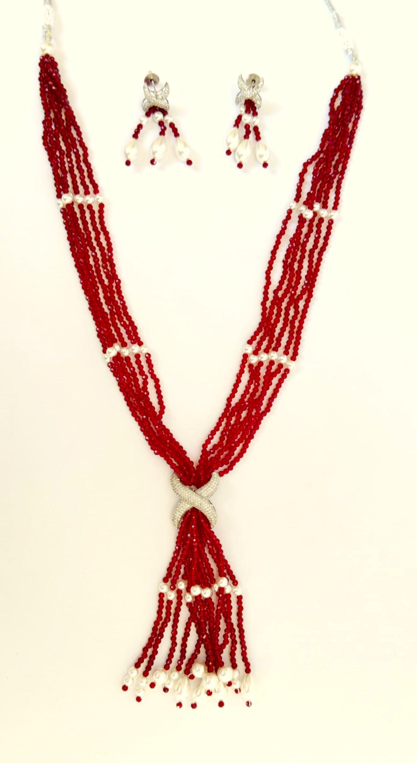 LONG RED BEAD NECKLACE WITH AD PENDANT