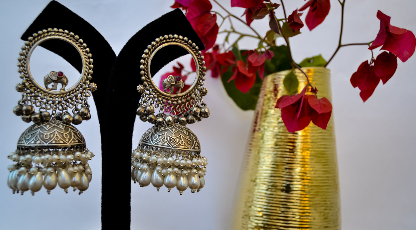 STATEMENT OXIDISED JHUMKA EARRINGS