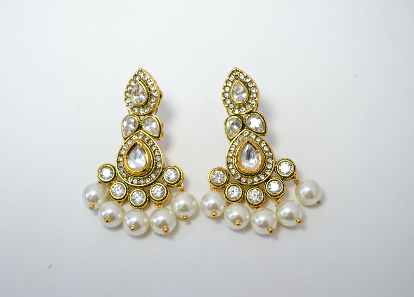 TRADITIONAL POLKI EARRINGS WITH MULTIPL PEARL DROPS
