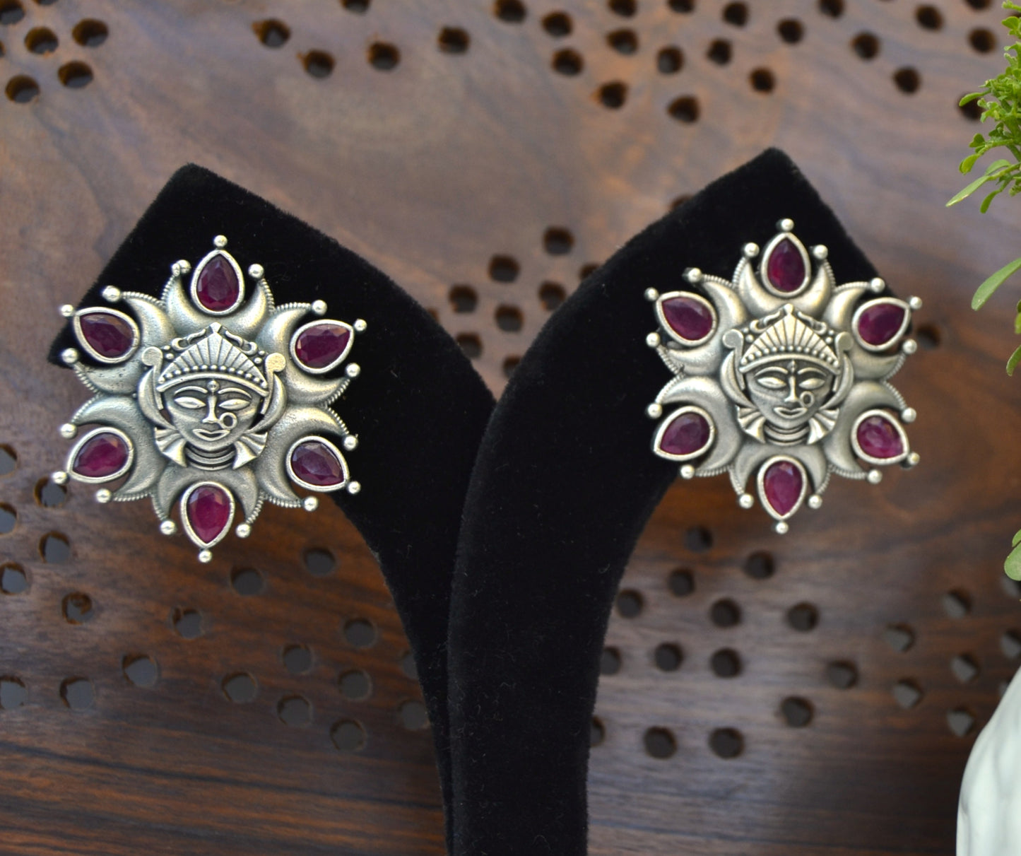 OXIDISED DURGA STUD EARRINGS
