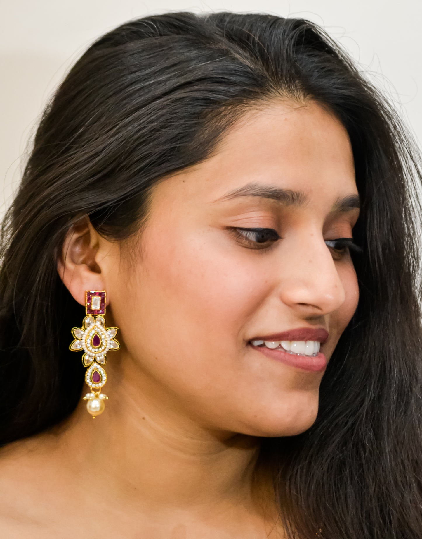 TRADITIONAL PINK STONE POLKI EARRINGS