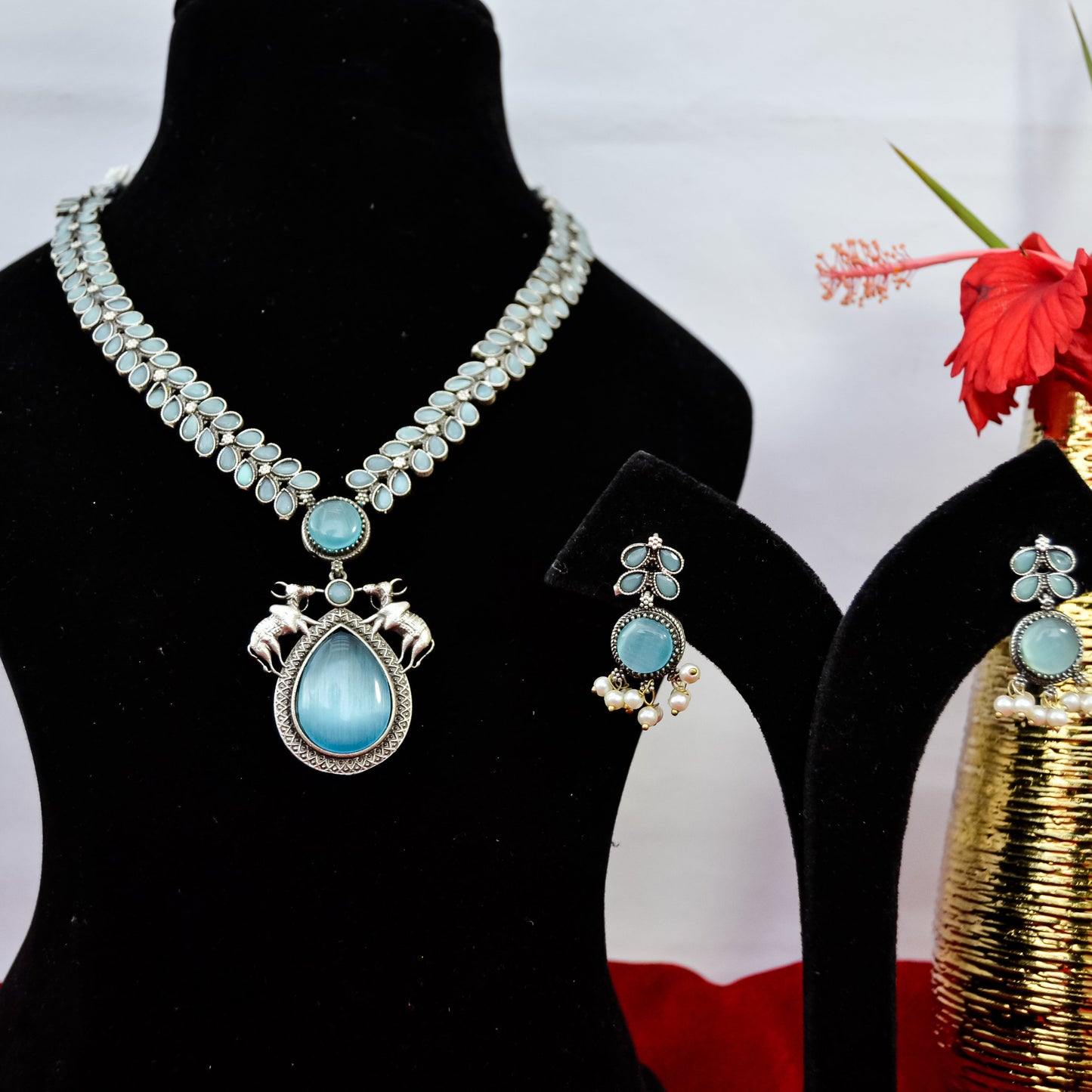 OXIDISED BLUE ANTIQUE NECKLACE SET