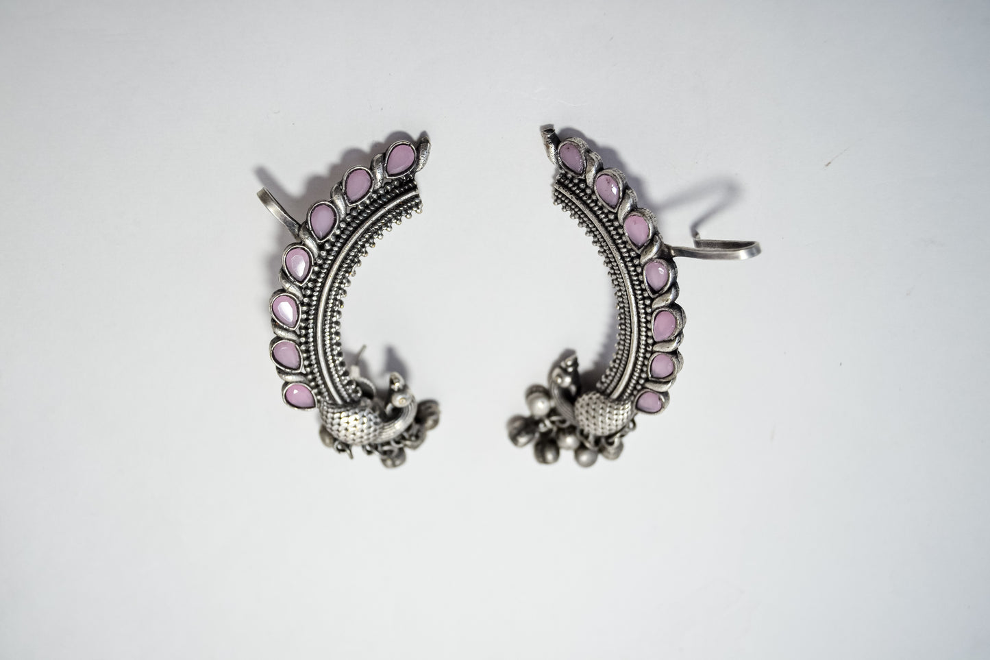 OXIDISED CUFF EARRINGS WITH PINK STONES