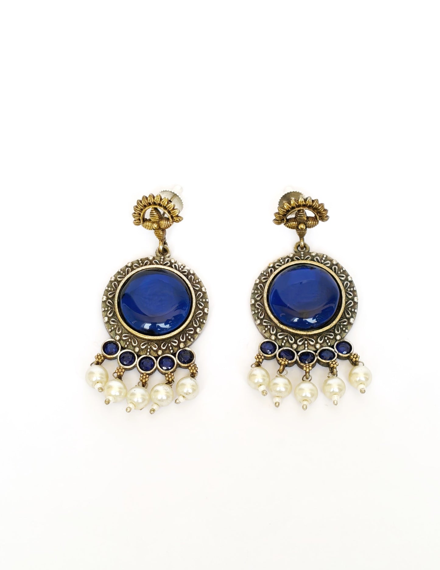 OXIDISED DANGLER EARRINGS WITH BLUE STONE
