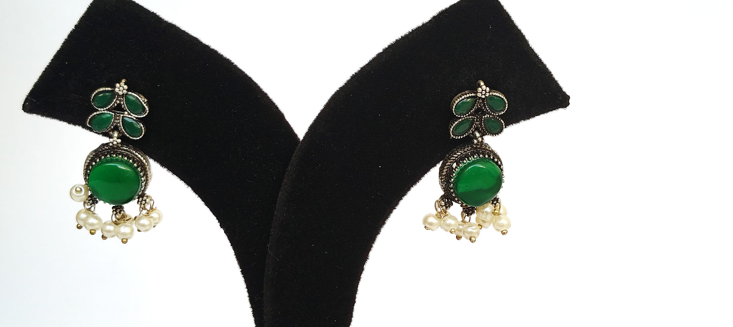 OXIDISED GREEN ANTIQUE NECKLACE SET