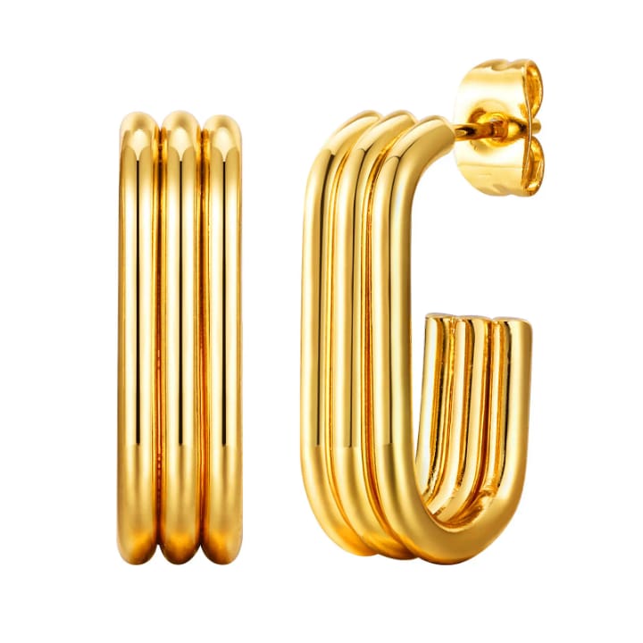 MODERN ANTI TARNISH HOOP EARRINGS WITH RECTANGULAR U SHAPED DESIGN