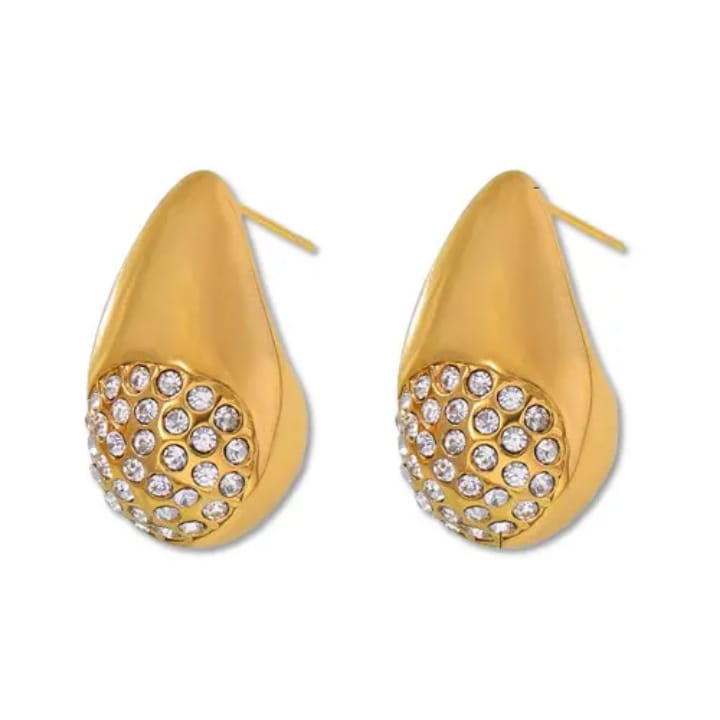 ANTI TARNISH DROP SHAPED STUD EARRING WITH CRYSTAL DETAILS