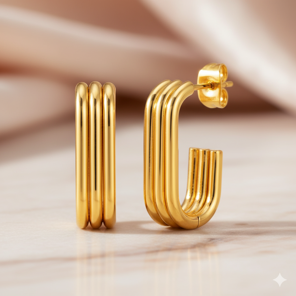 MODERN ANTI TARNISH HOOP EARRINGS WITH RECTANGULAR U SHAPED DESIGN