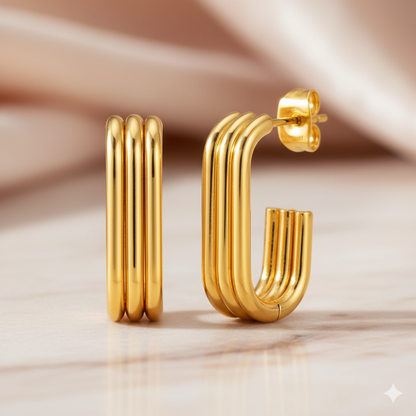 MODERN ANTI TARNISH HOOP EARRINGS WITH RECTANGULAR U SHAPED DESIGN