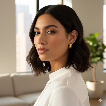 MODERN ANTI TARNISH HOOP EARRINGS WITH RECTANGULAR U SHAPED DESIGN