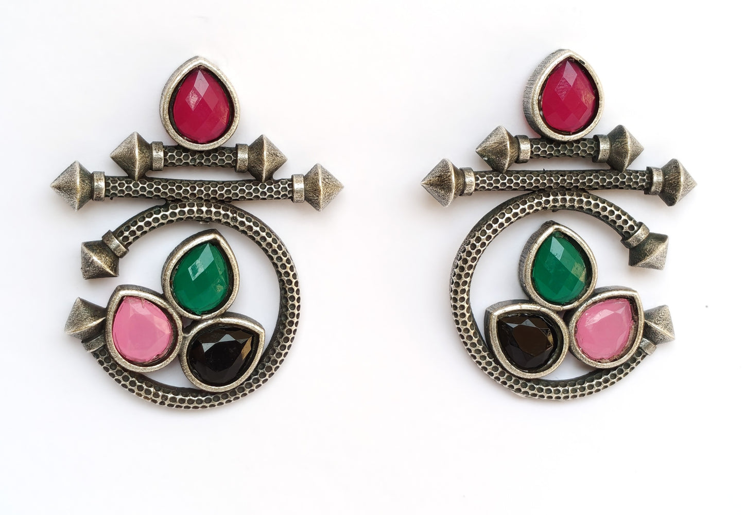 OXIDISED MULTI COLOURED EARRINGS