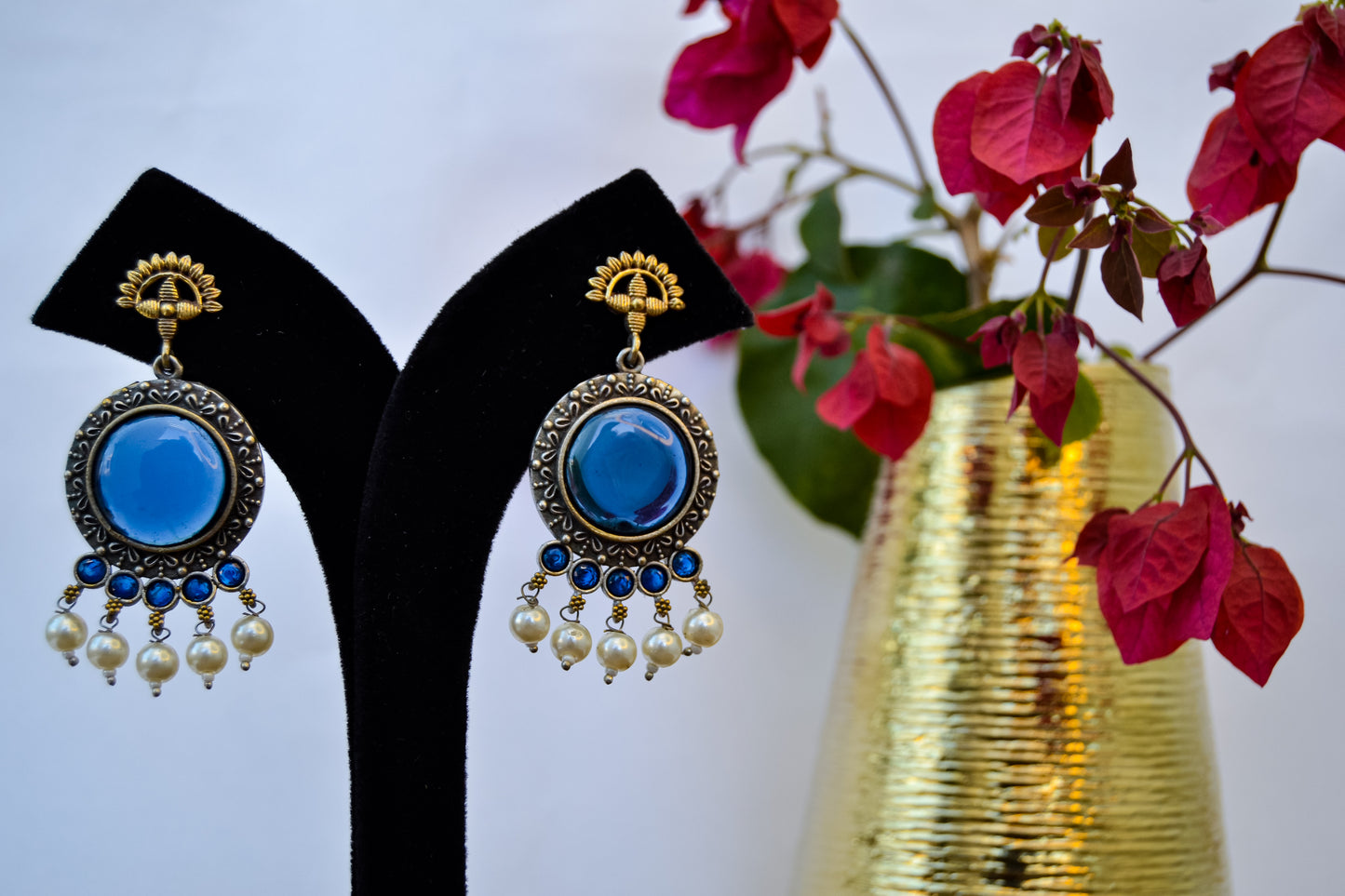 OXIDISED DANGLER EARRINGS WITH BLUE STONE