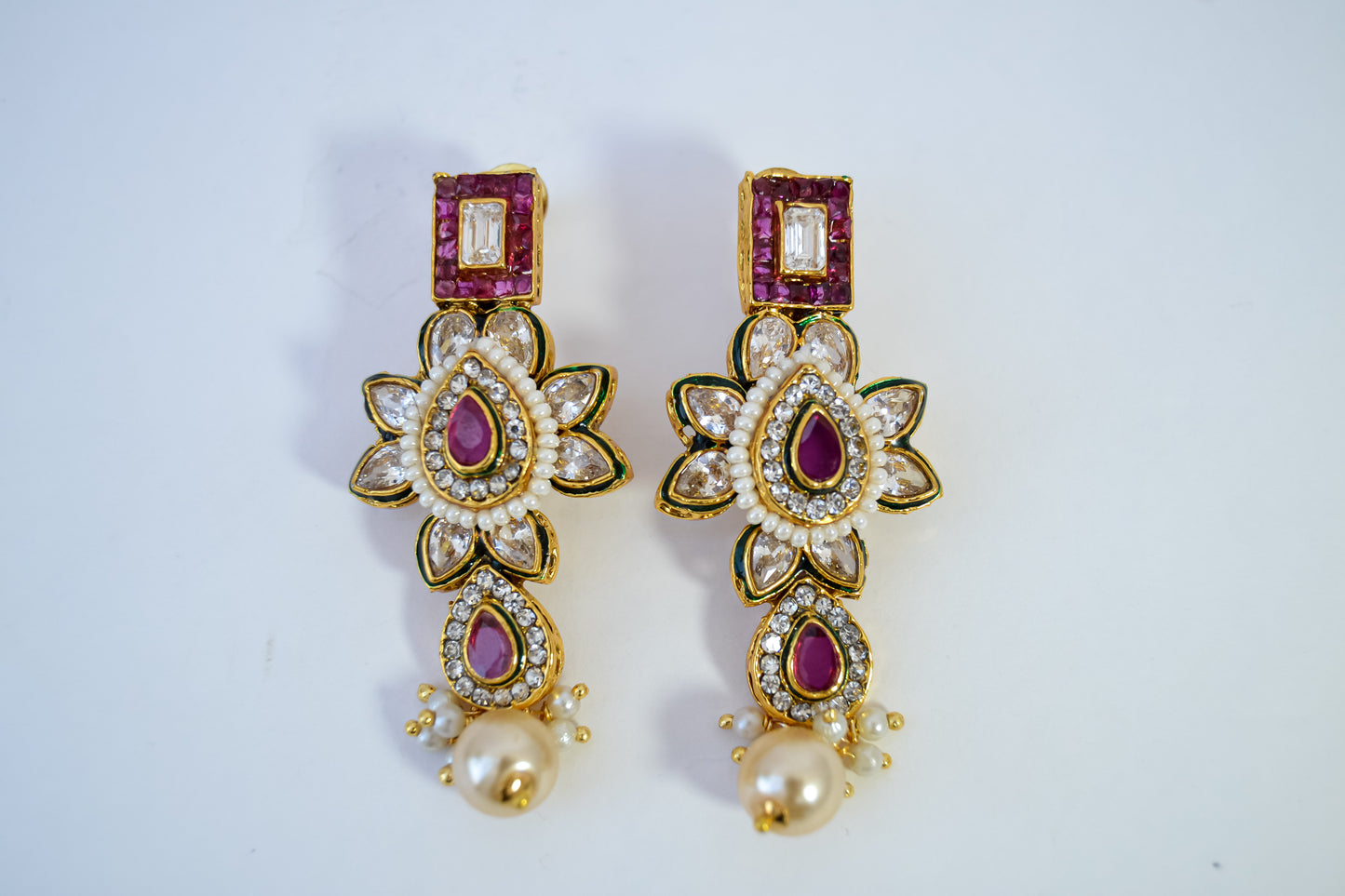 TRADITIONAL PINK STONE POLKI EARRINGS