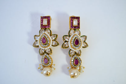 TRADITIONAL PINK STONE POLKI EARRINGS