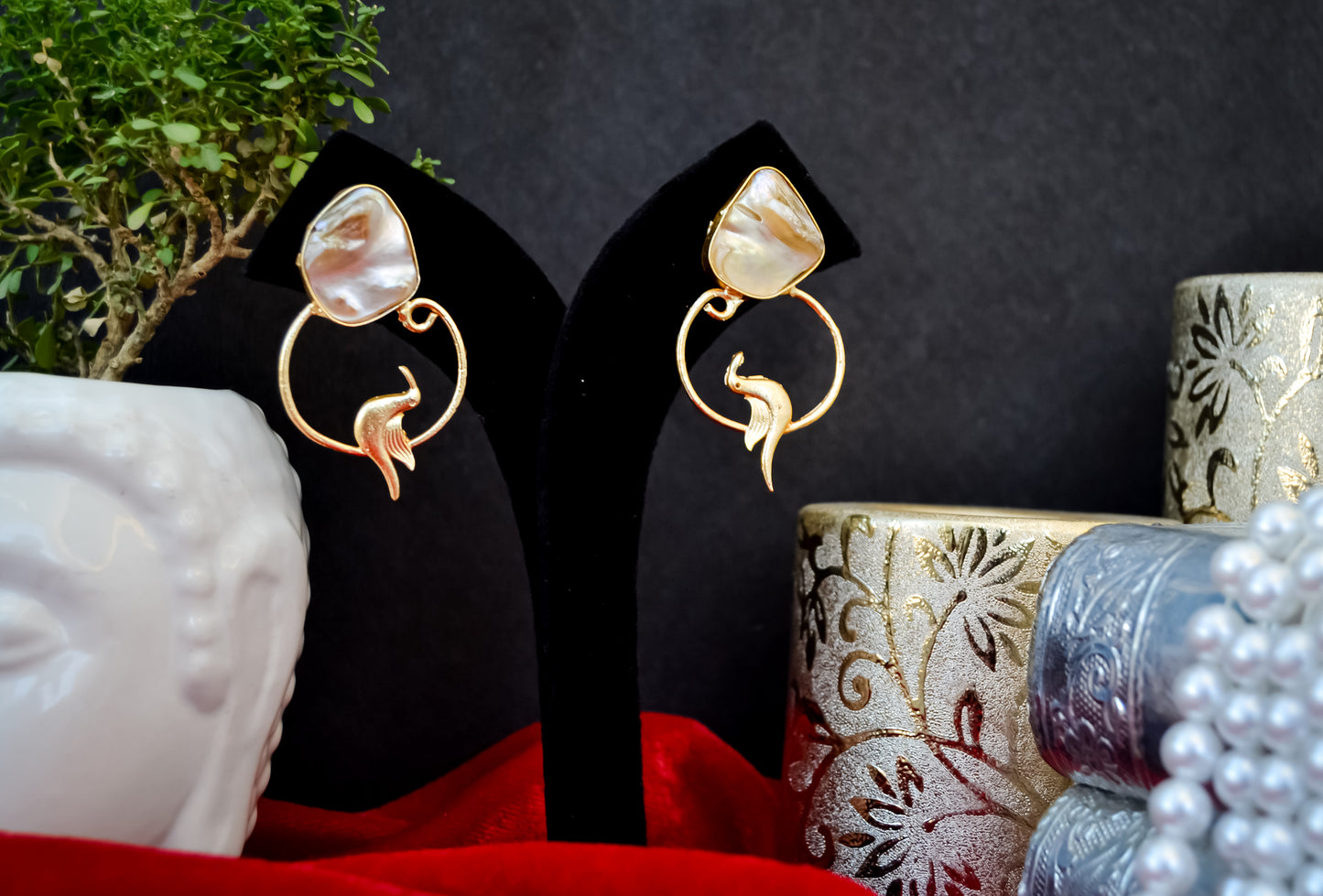 STATEMENT  BIRD  MOTHER  OF  PEARL  EARRINGS