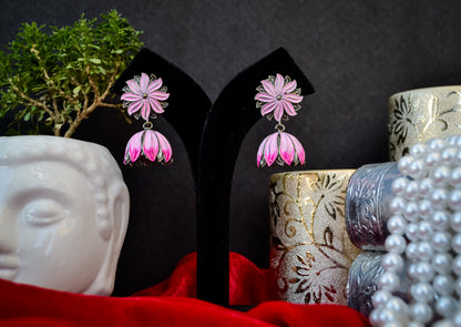 OXIDISED HAND PAINTED LOTUS JHUMKI EARRINGS