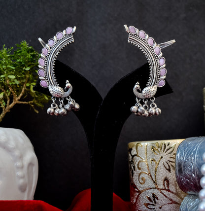 OXIDISED CUFF EARRINGS WITH PINK STONES