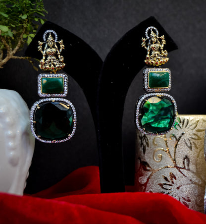 TRADITIONAL LAXMI EARRINGS WITH GREEN EMERALD STONE