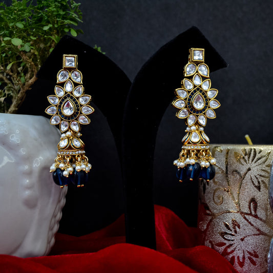 TRADITIONAL POLKI JHUMKAS WITH BLUE STONE DROPS