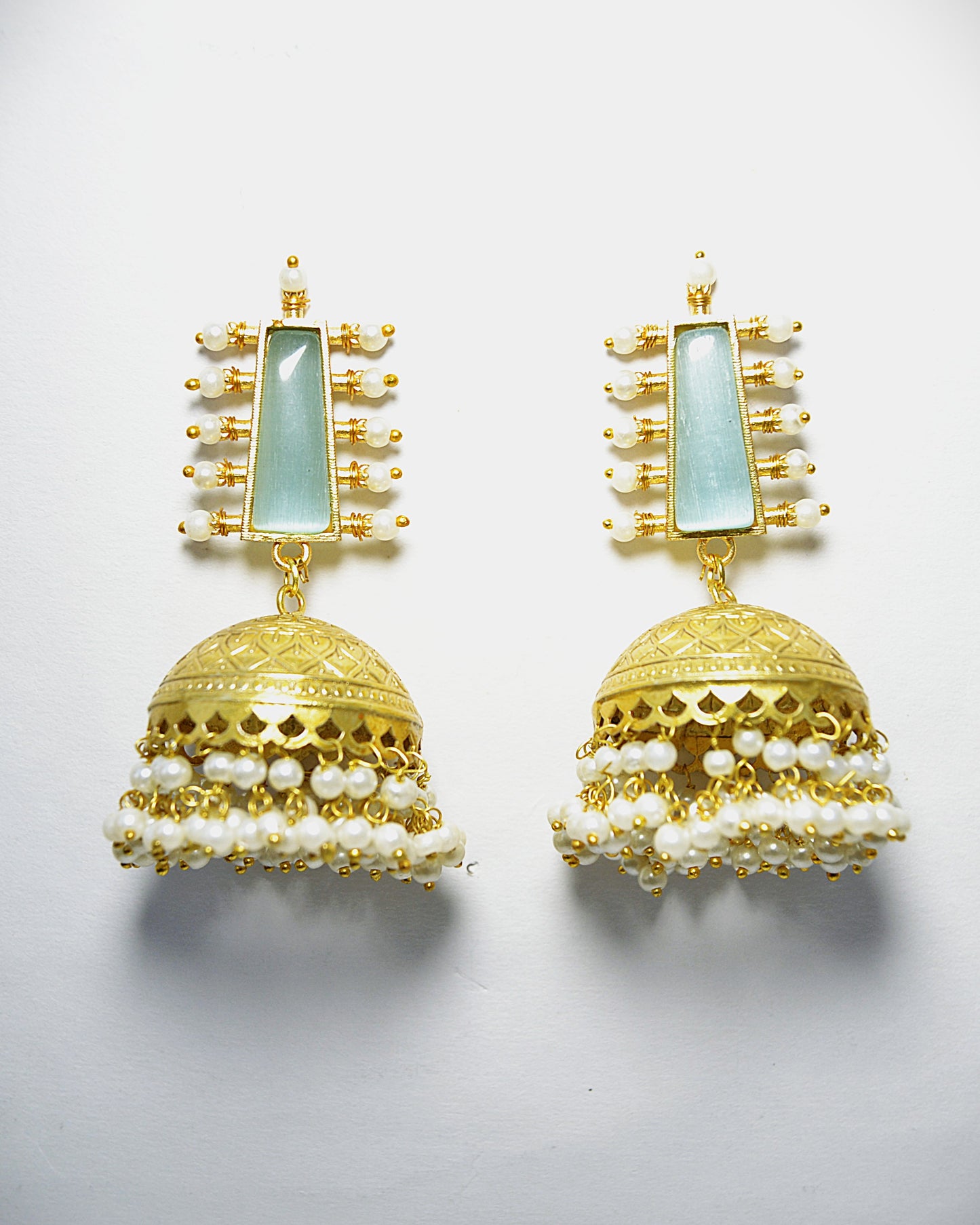 TRADITIONAL JHUMKI EARRINGS WITH BLUE MONALISA STONE