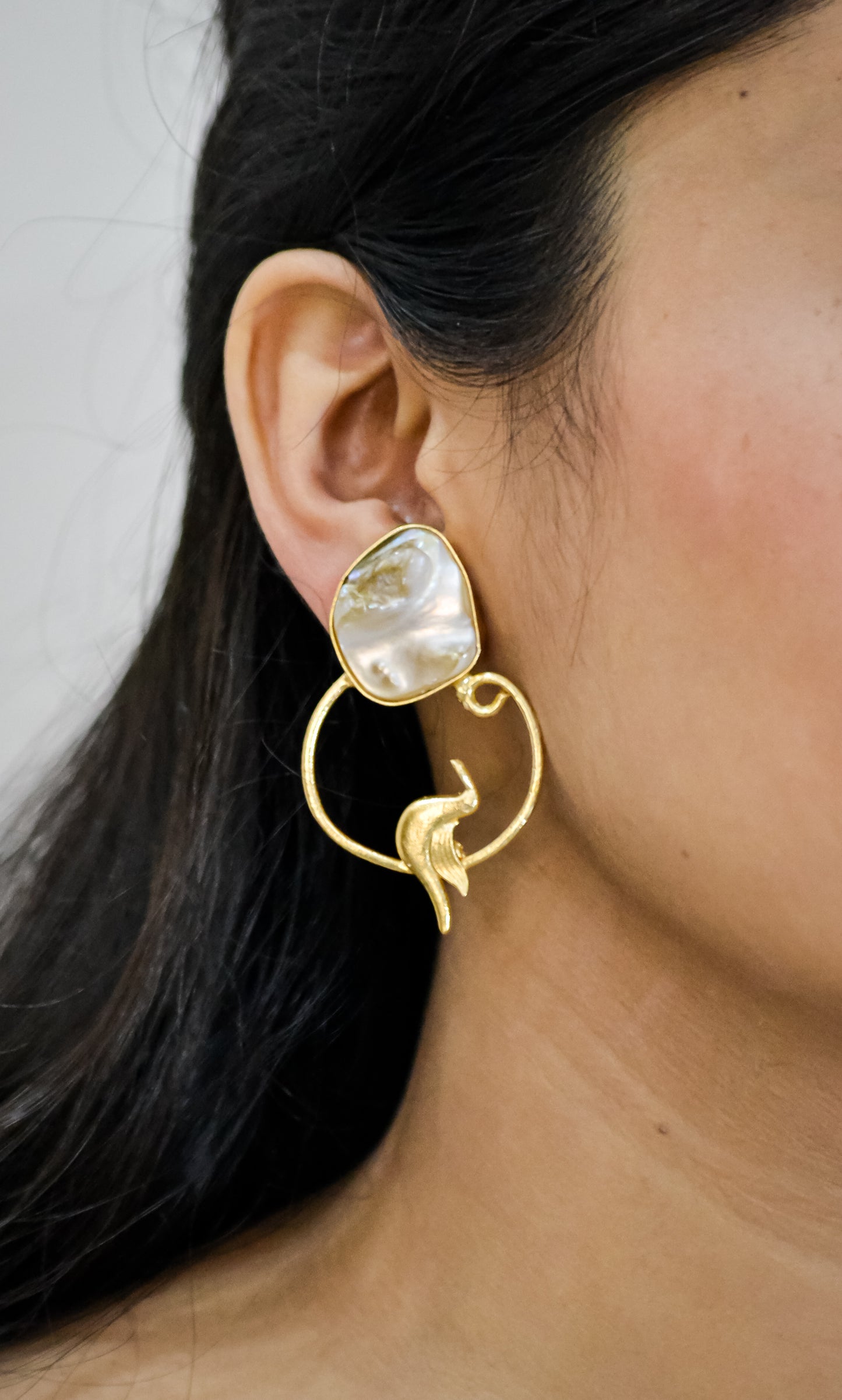 STATEMENT  BIRD  MOTHER  OF  PEARL  EARRINGS