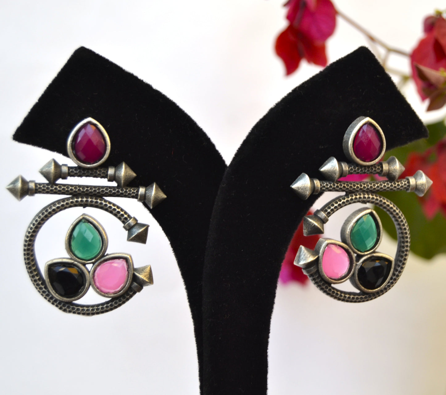 OXIDISED MULTI COLOURED EARRINGS