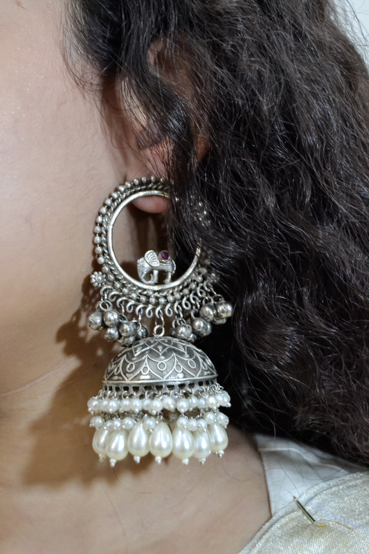 STATEMENT OXIDISED JHUMKA EARRINGS