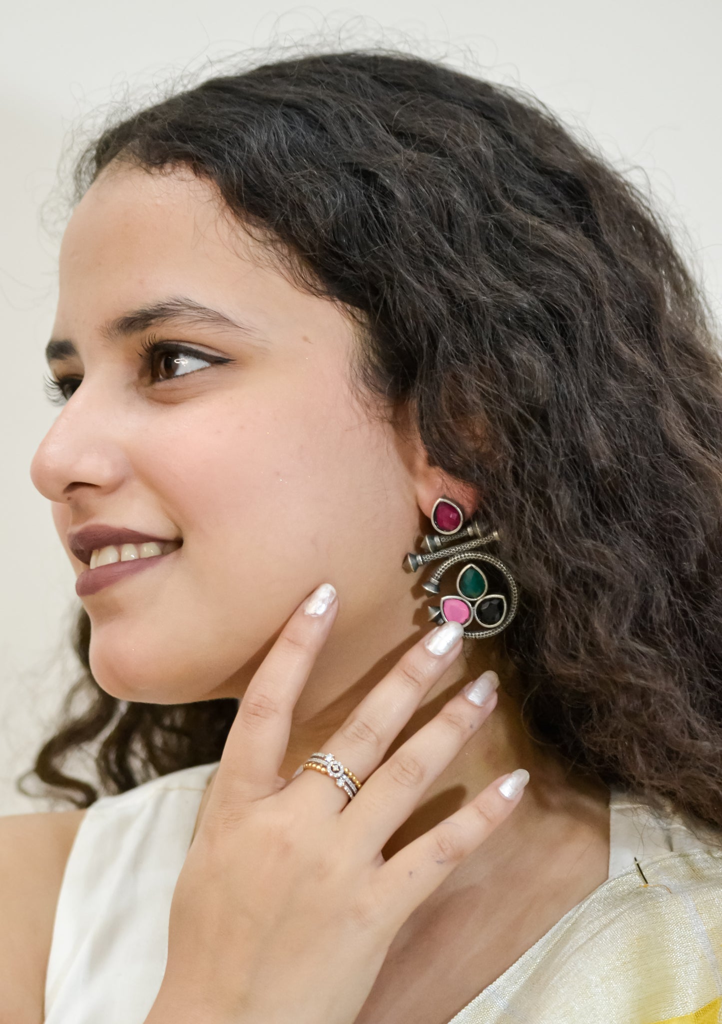 OXIDISED MULTI COLOURED EARRINGS