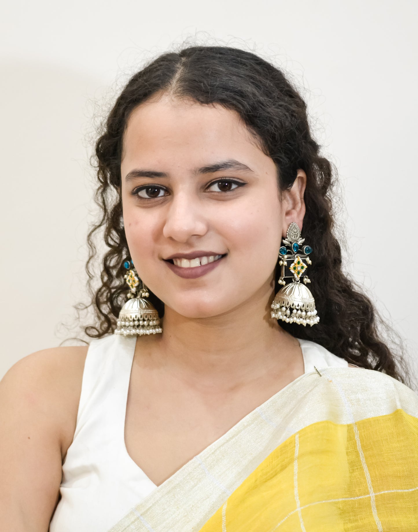 Silver Jhumkas With Black Stone