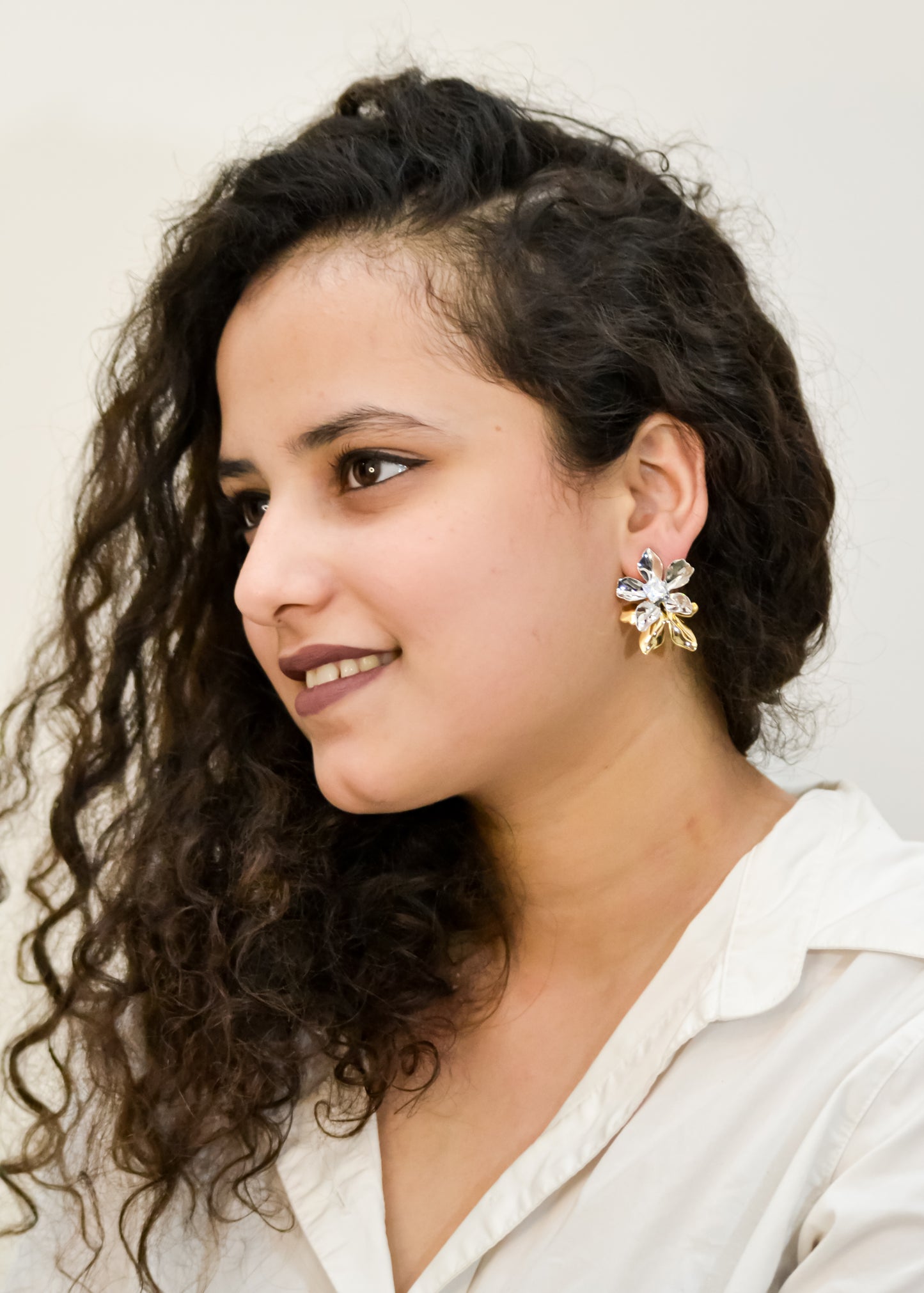 ANTI TARNISH SILVER GOLDEN FLORAL EARRING