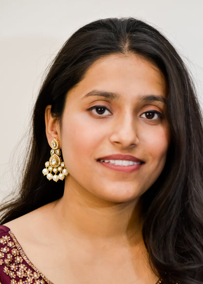TRADITIONAL POLKI EARRINGS WITH MULTIPL PEARL DROPS