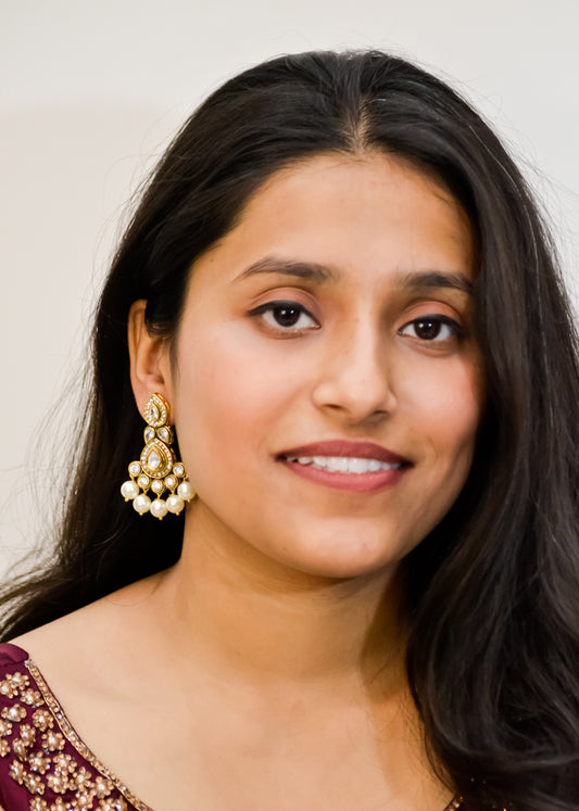 TRADITIONAL POLKI EARRINGS WITH MULTIPL PEARL DROPS
