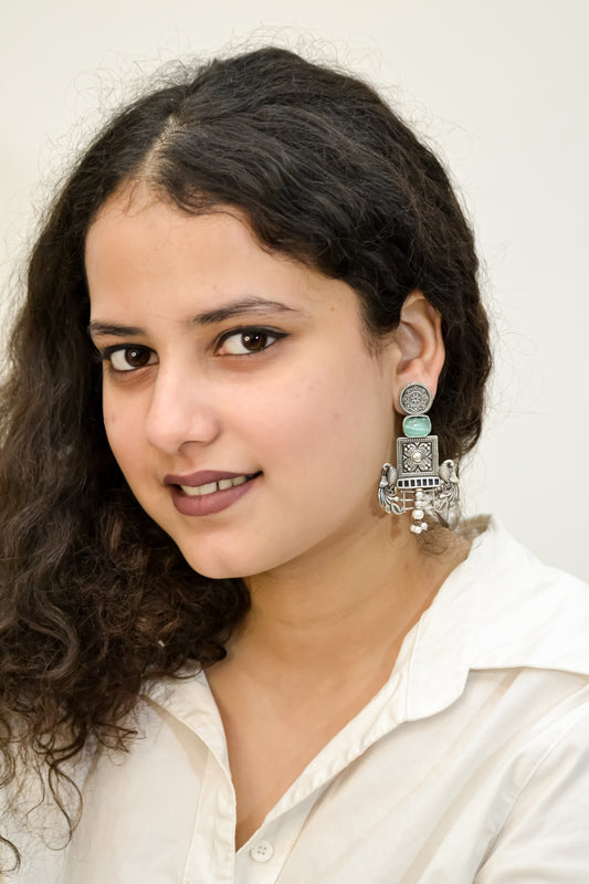 STATEMENT OXIDISED EARRINGS WITH TURQUOISE STONE