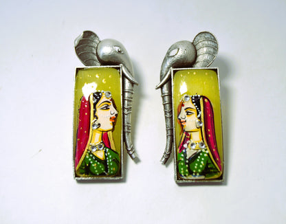OXIDISED GREEN HANDPAINTED ELEPHANT EARRINGS