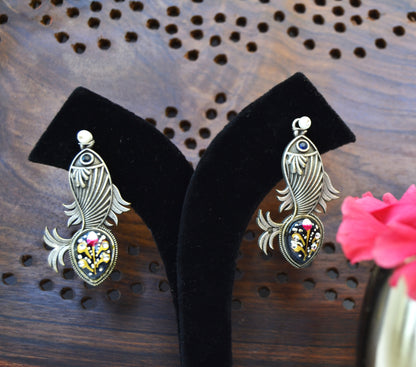 OXIDISED HANDPAINTED FISH EARRINGS