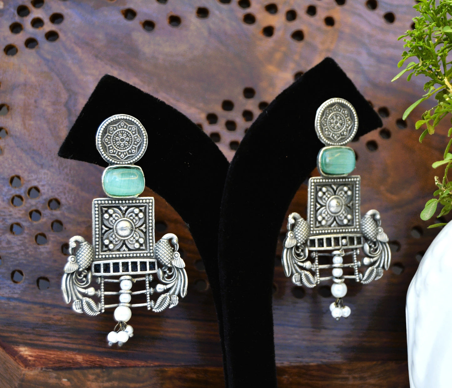 STATEMENT OXIDISED EARRINGS WITH TURQUOISE STONE