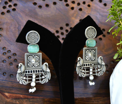 STATEMENT OXIDISED EARRINGS WITH TURQUOISE STONE