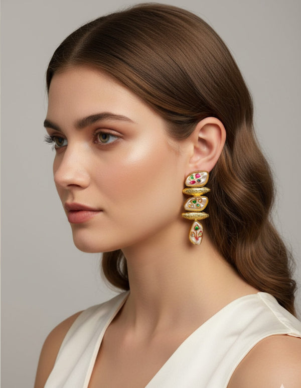 HAND PRINTED MULTI MOTHER OF PEARL EARRING