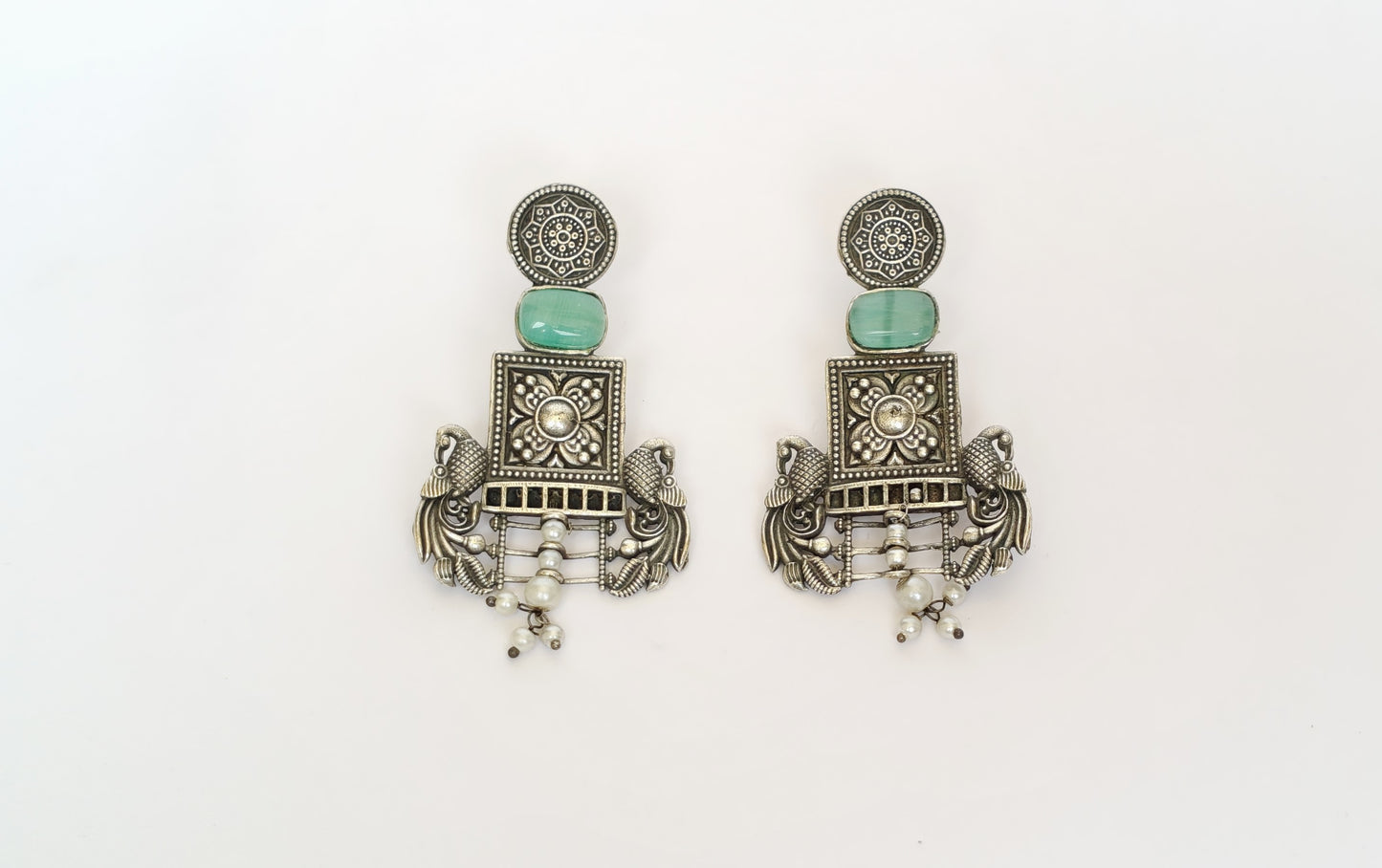 STATEMENT OXIDISED EARRINGS WITH TURQUOISE STONE