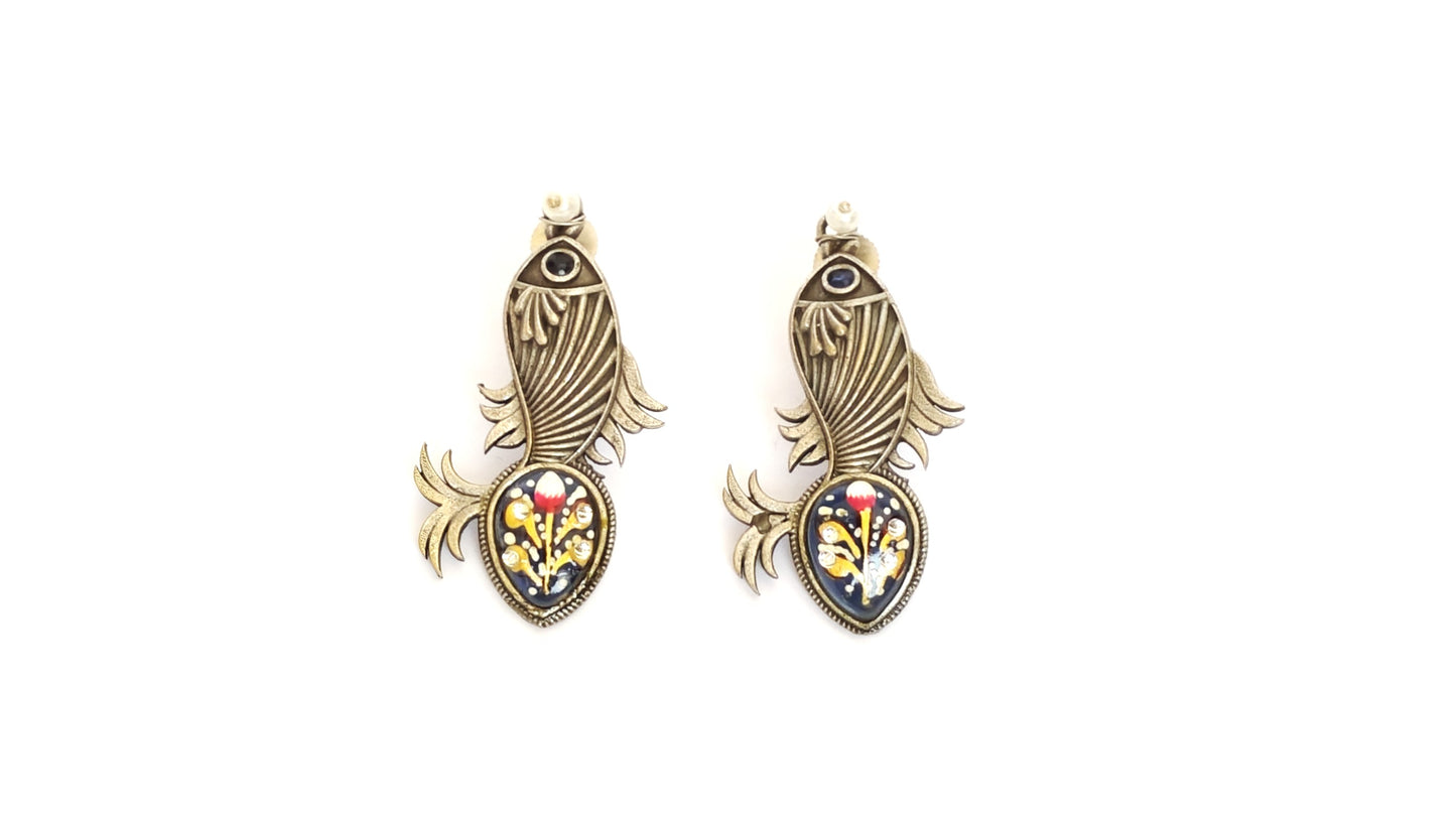 OXIDISED HANDPAINTED FISH EARRINGS