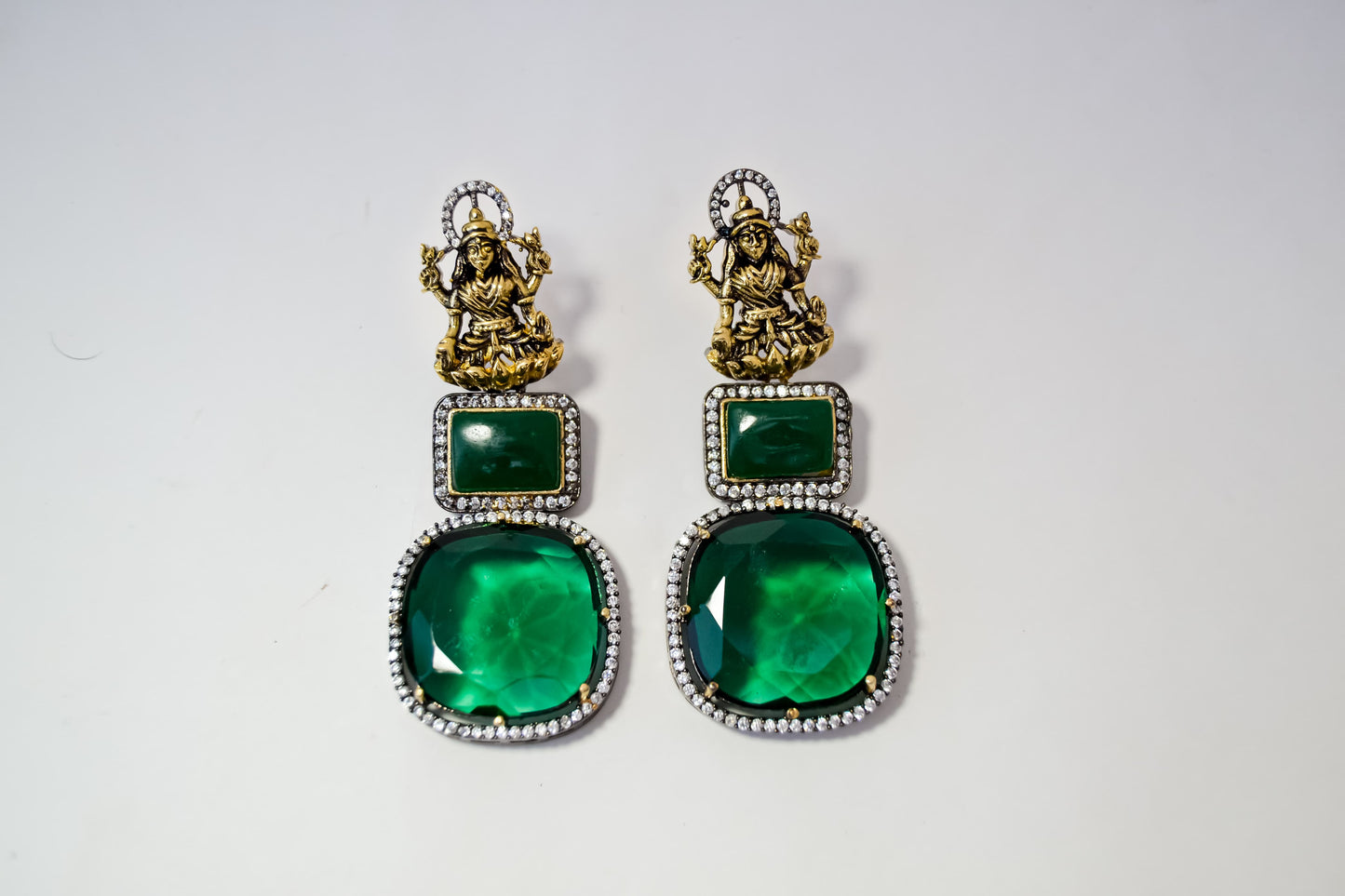 TRADITIONAL LAXMI EARRINGS WITH GREEN EMERALD STONE
