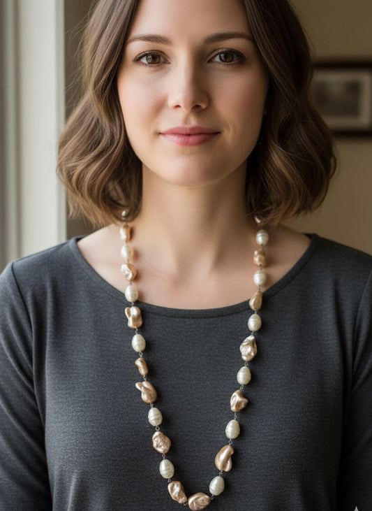 REAL FRESH WATER MOTHER OF PEARL NECKLACE WITH DUEL TONE PEARLS