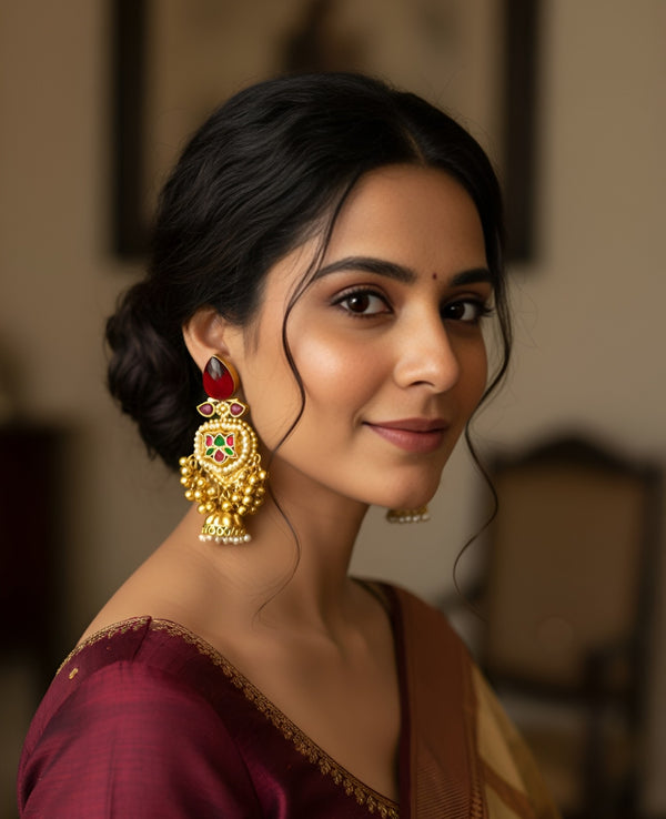 KASHMIRI JHUMKAS WITH RED MONALISA STONE